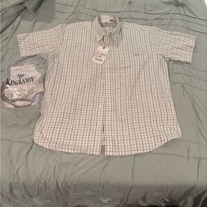 King Ranch Men's Casual Plaid Shirt - Green and White